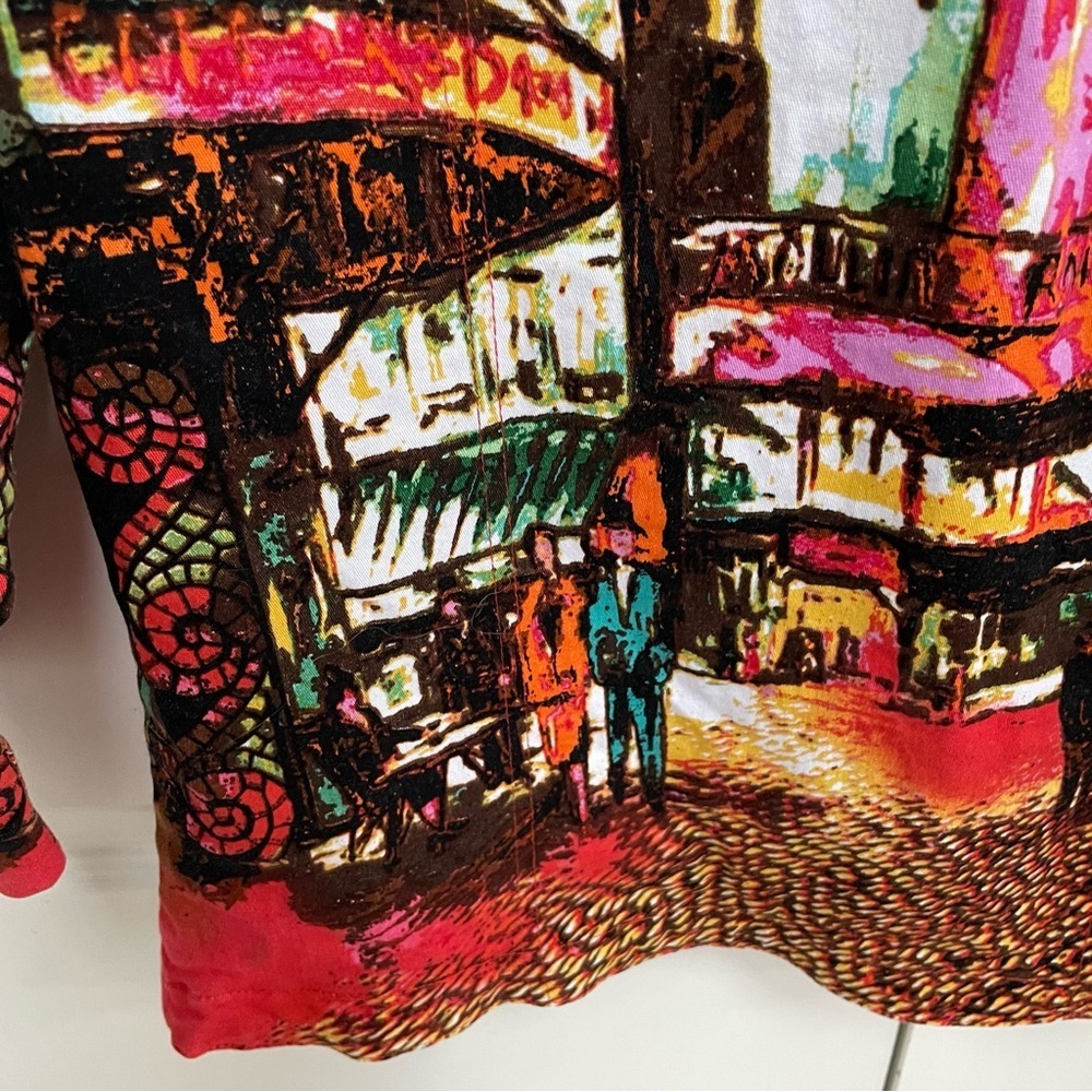 Kaktus Vintage Paris Streets Print Lightweight Denim Art to Wear Vibrant Jacket - Picture 6 of 15